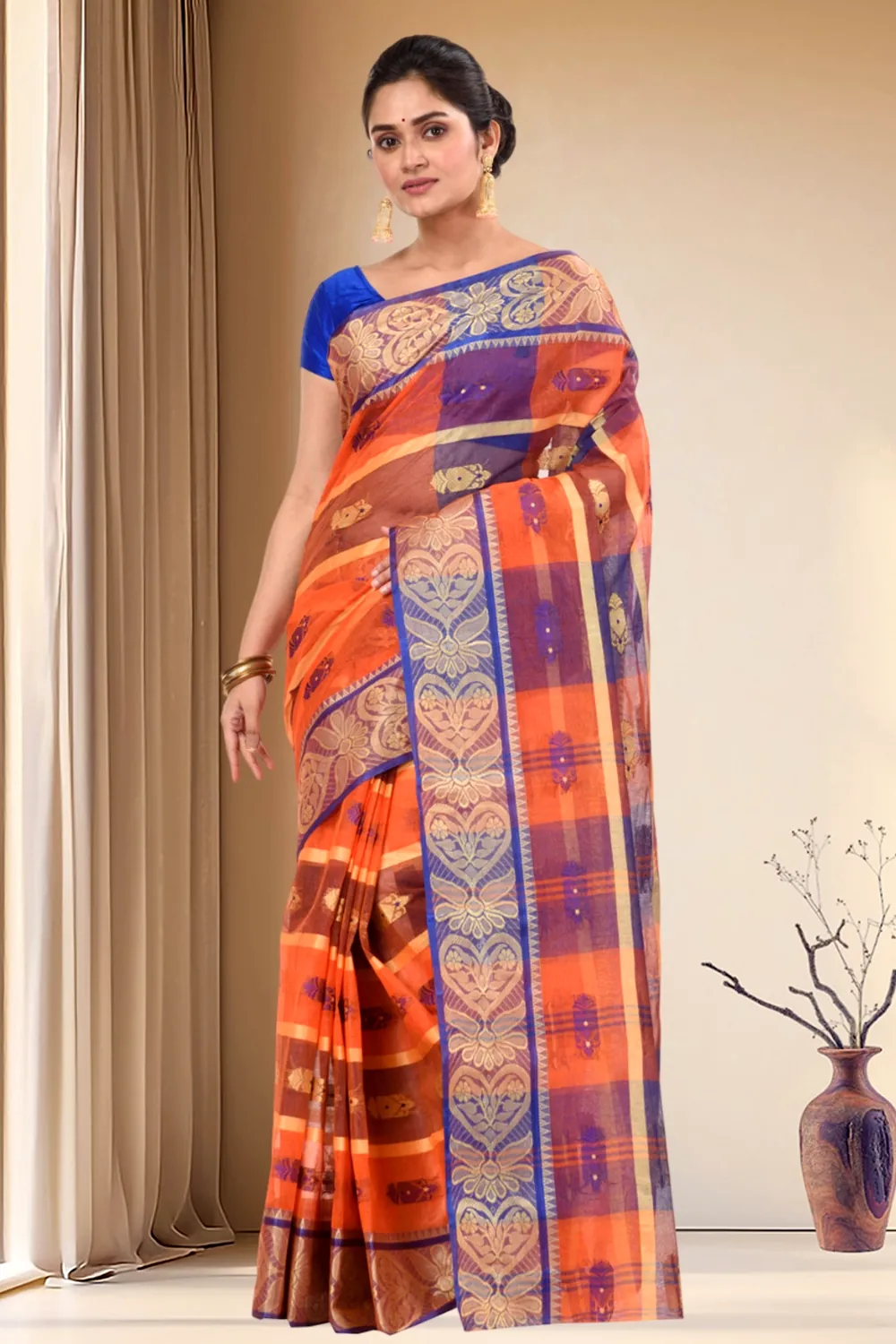 Red Pure Cotton Krishnakali_Ankit Tant Saree (768)