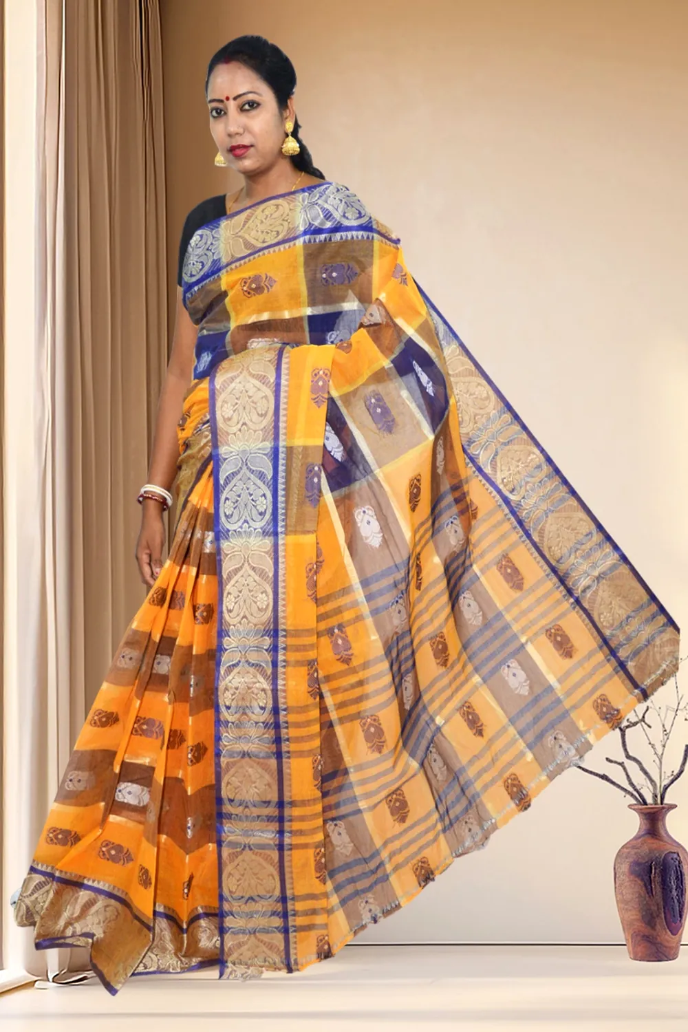 Orange Pure Cotton Krishnakali_Ankit Tant Saree (770)