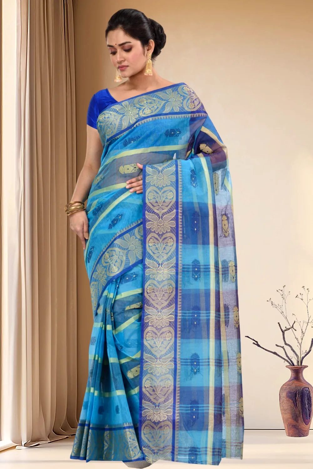Blue Pure Cotton Krishnakali_Ankit Tant Saree (773)