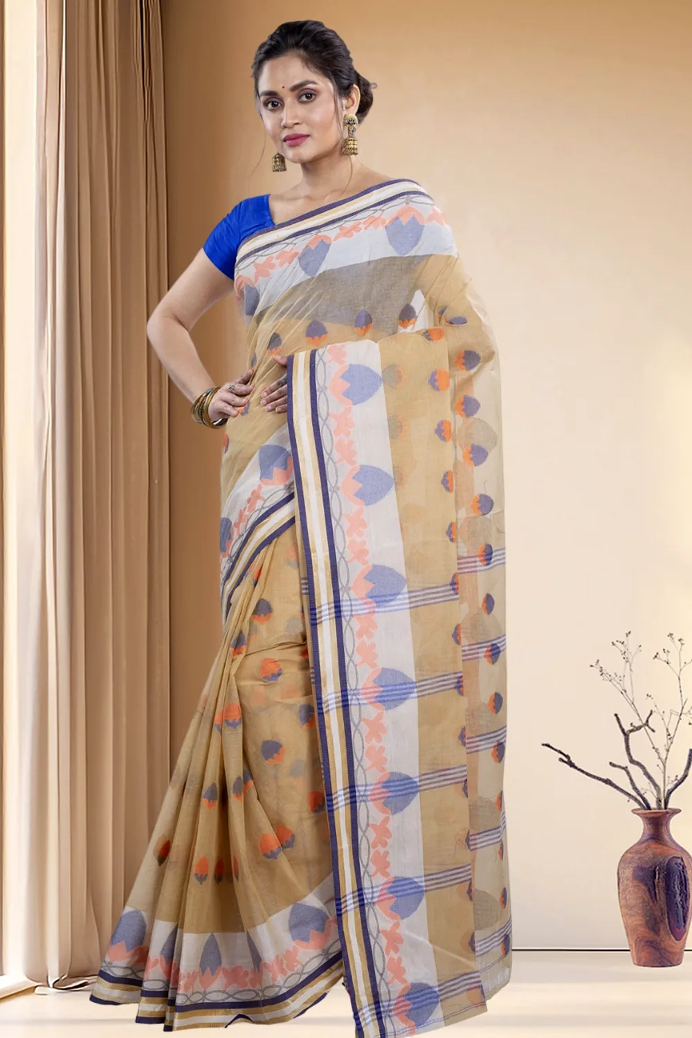 White Pure Cotton PaddaPar Tant Saree (775)