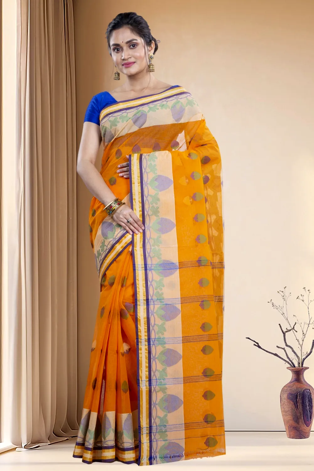 Orange Pure Cotton PaddaPar Tant Saree (776)