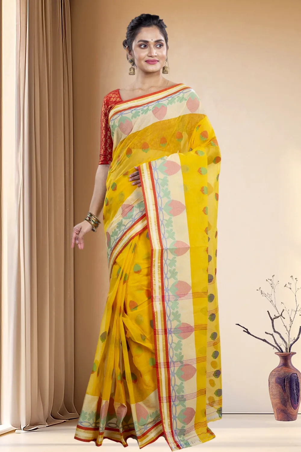 Yellow Pure Cotton PaddaPar Tant Saree (778)