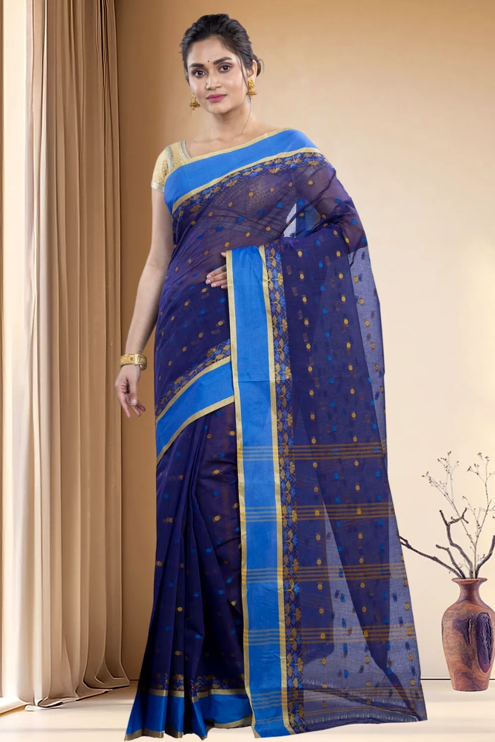 Naby Blue Pure Cotton JoraPata Tant Saree (779)