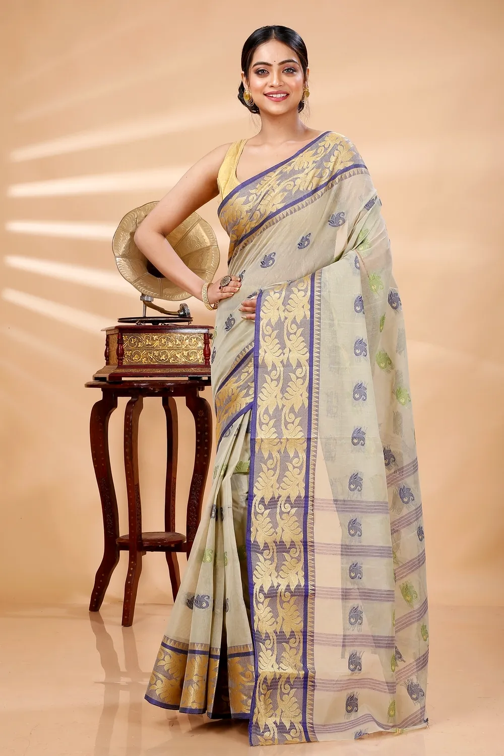 Grey Pure Cotton HasFul Tant Saree (786)