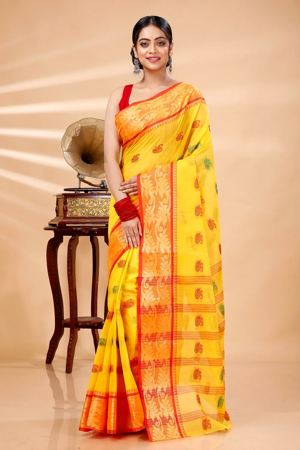 Yellow Pure Cotton HasFul Tant Saree (790)