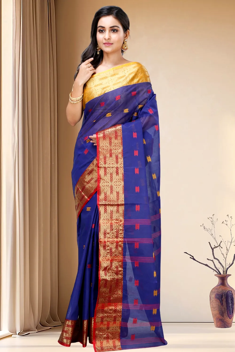 Naby Blue Pure Cotton SqureButi Tant Saree (792)