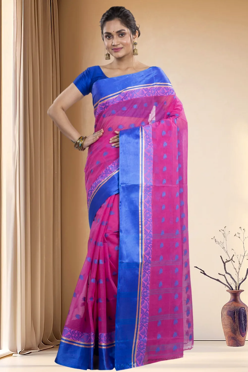 Pink Pure Cotton Sukla_Velvet Tant Saree (796)