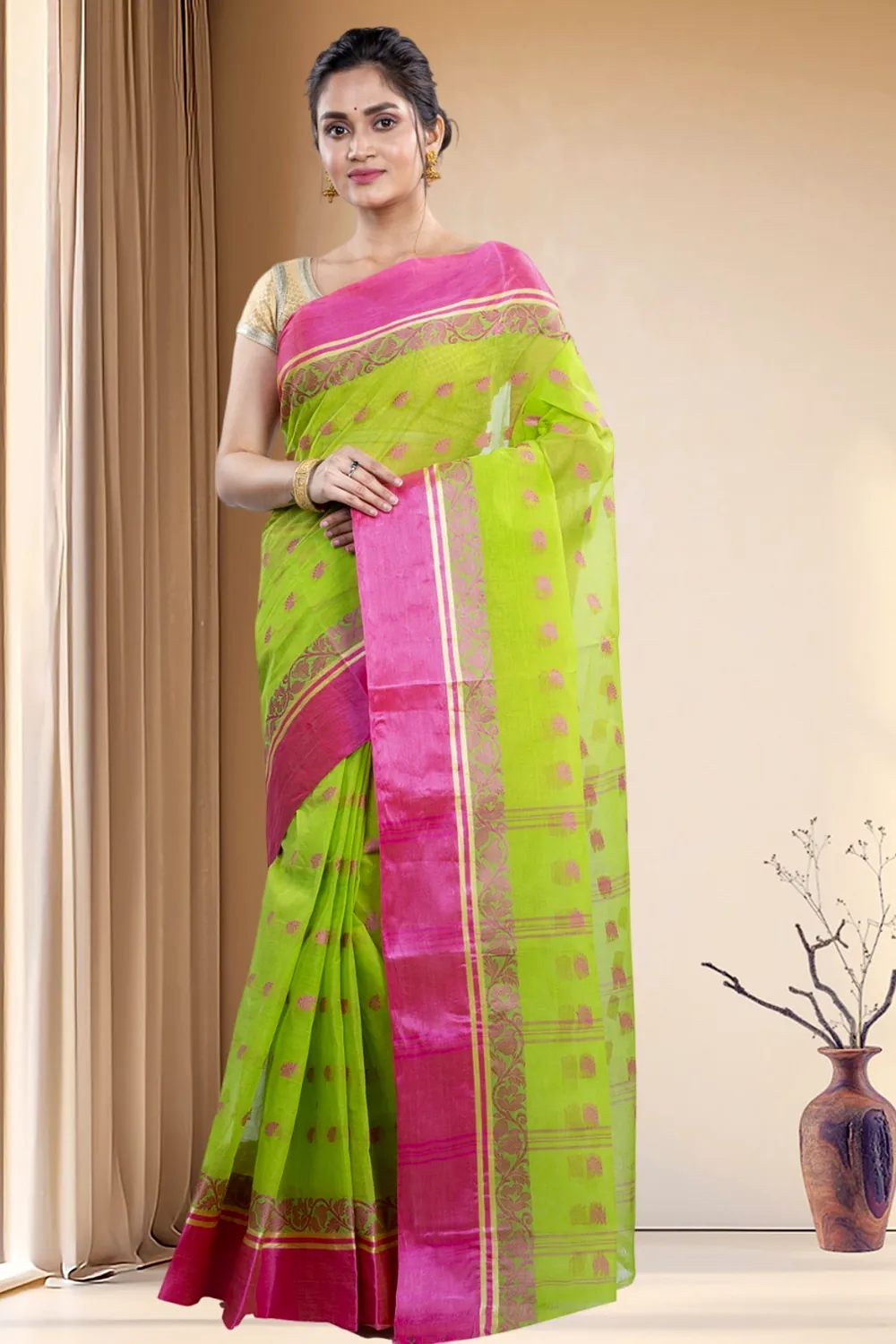 Green Pure Cotton Sukla_Velvet Tant Saree (797)