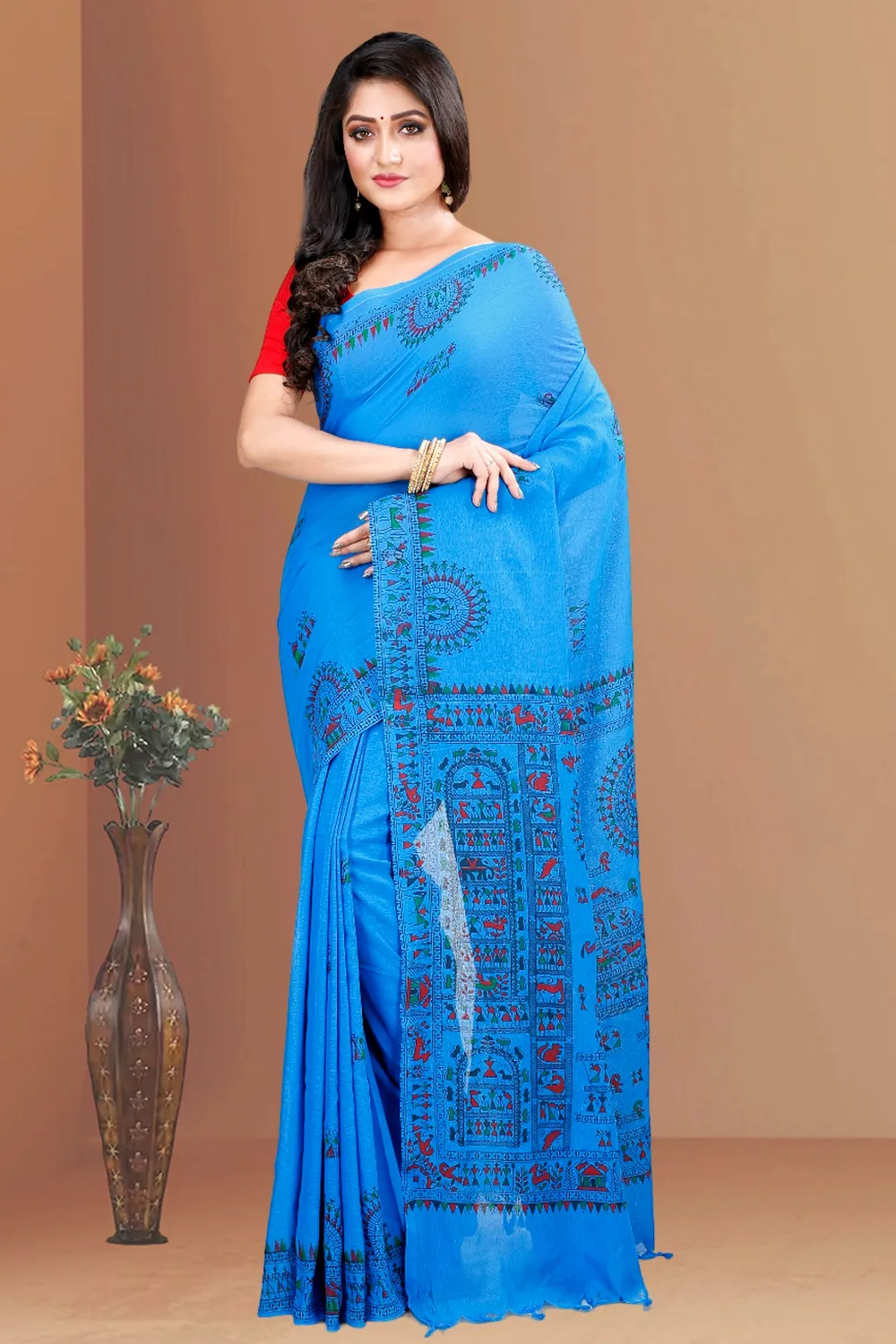 Blue Pure Cotton Rohip Hand Loom Saree (8008)