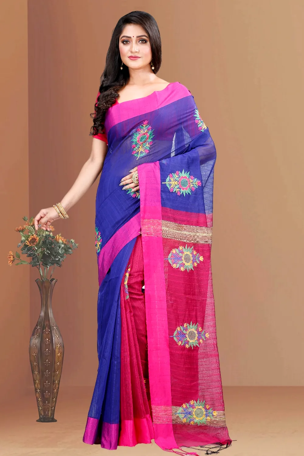 Naby Blue Blended Cotton Rohe Hand Loom Saree (8012)