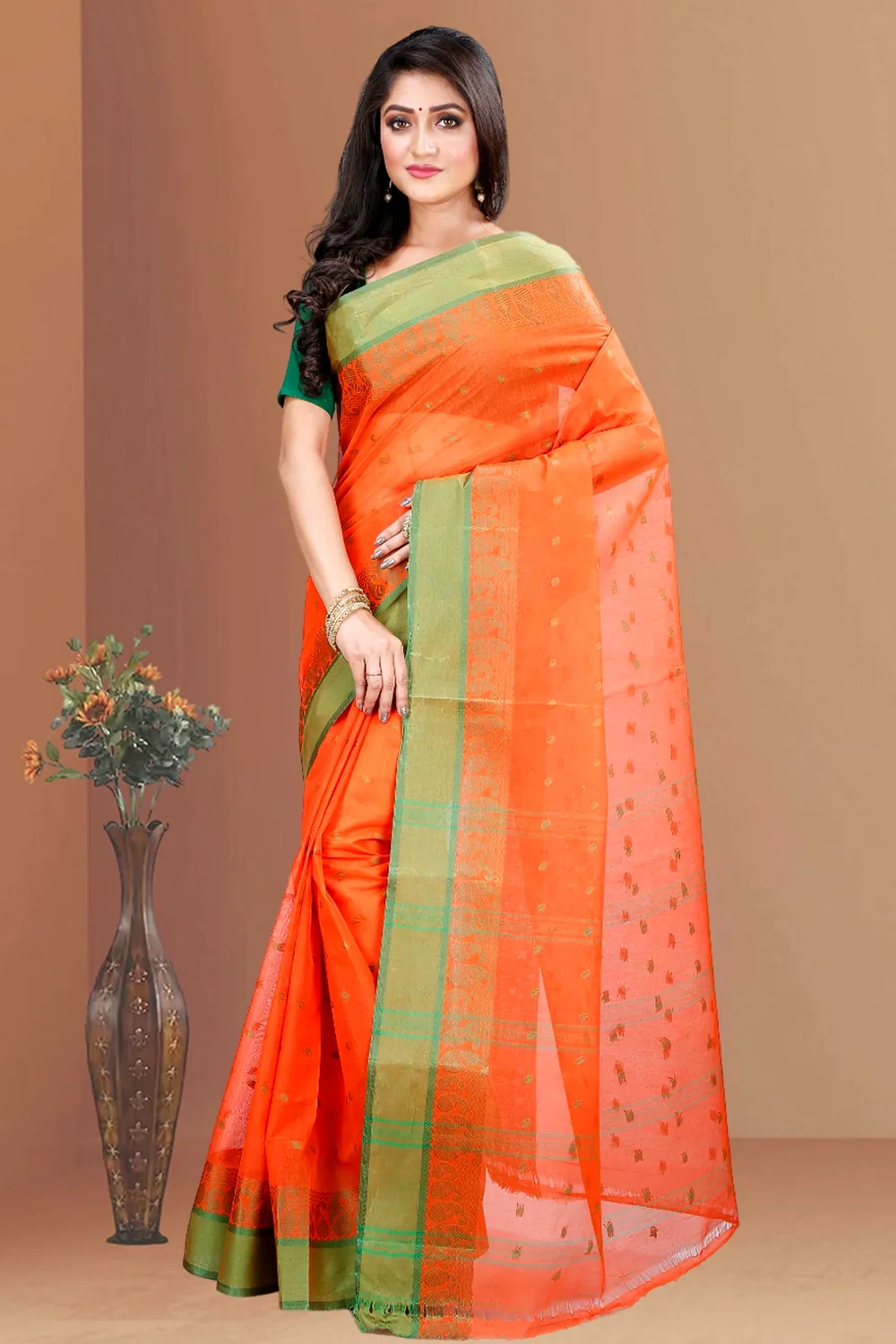 Orange Pure Cotton Rohel Tant Saree (8023)