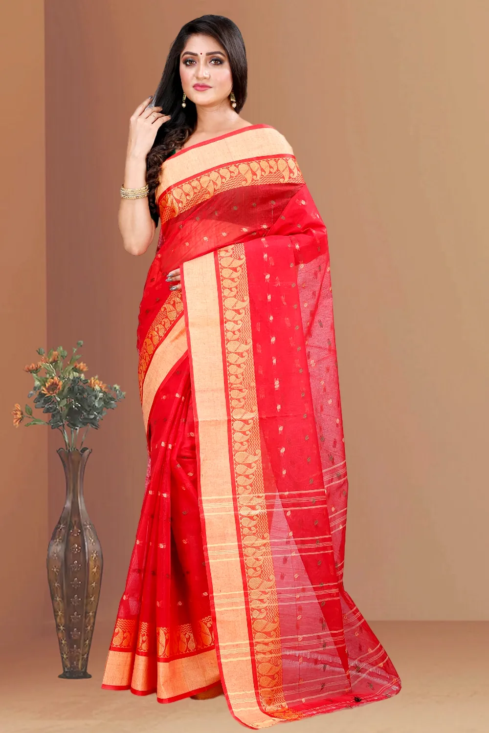 Red Pure Cotton Rohel Tant Saree (8024)