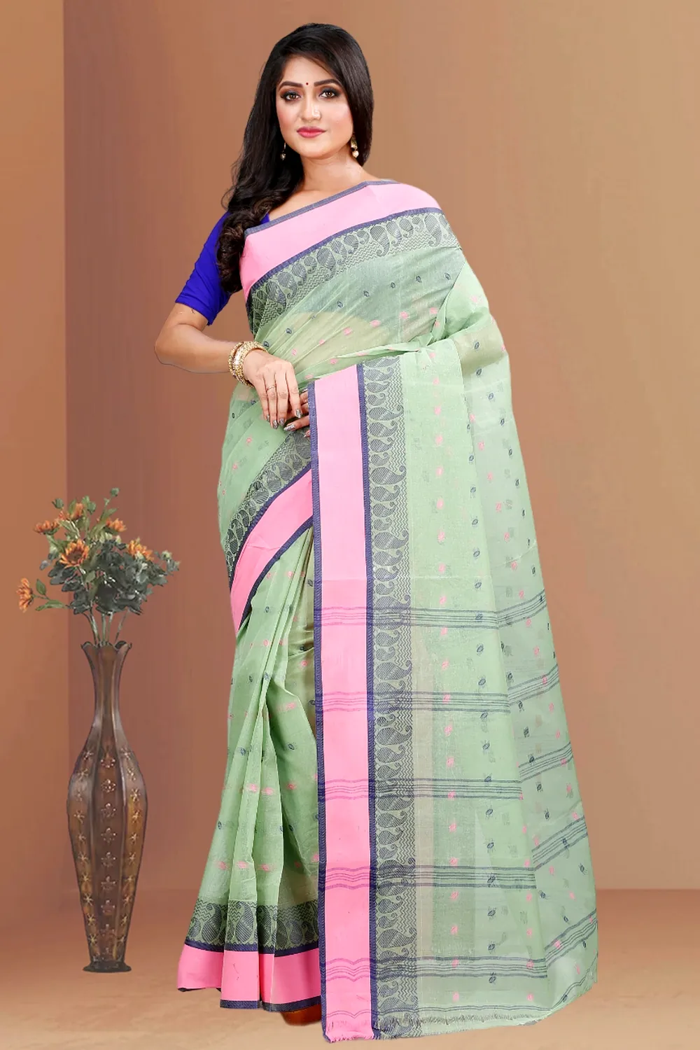 Olive Green Pure Cotton Rohel Tant Saree (8025)