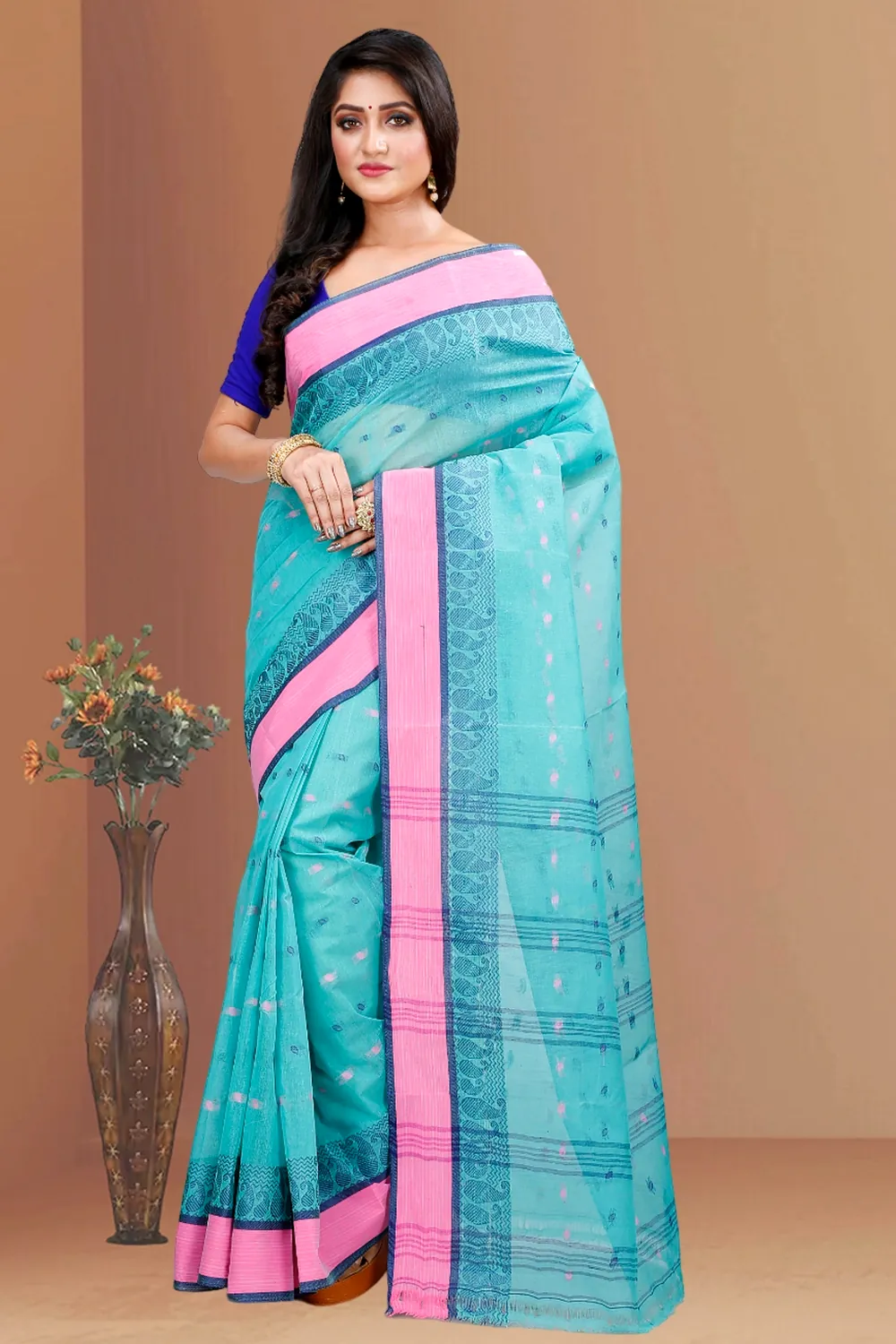 See Green Pure Cotton Rohel Tant Saree (8027)