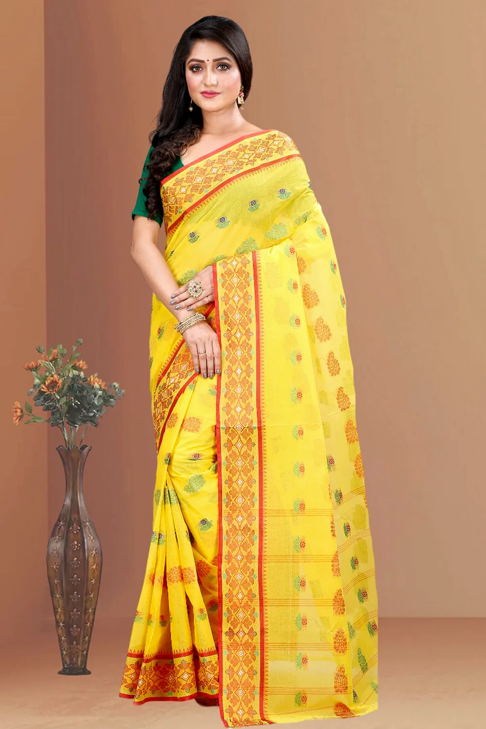 Yellow Pure Cotton Rohini Tant Saree (8028)