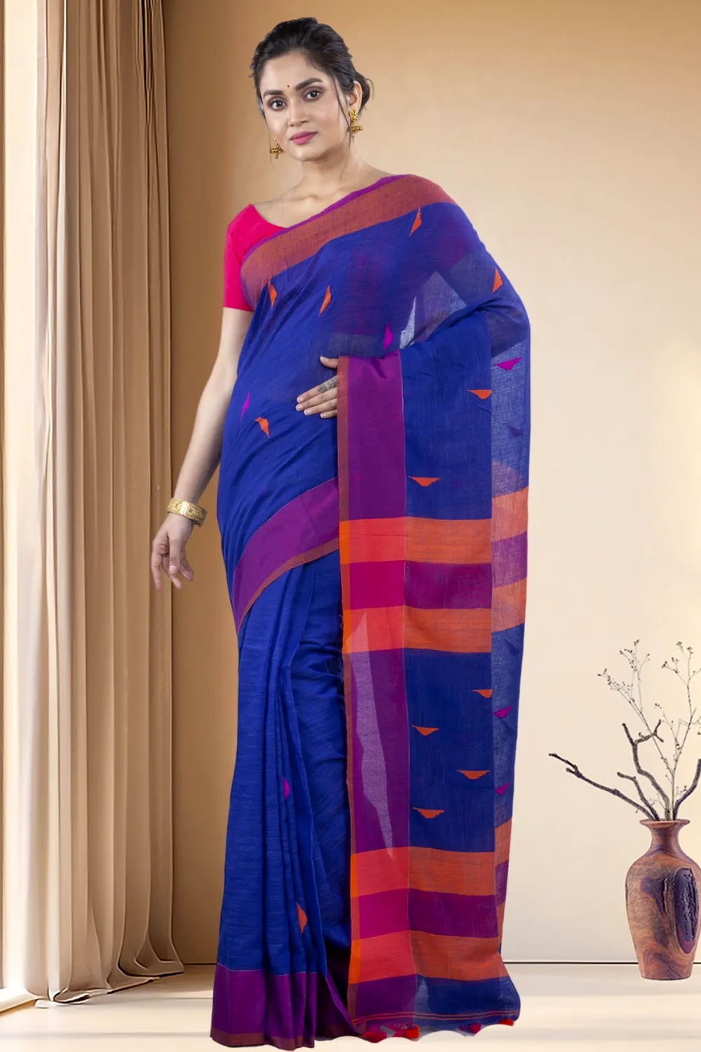 Blue Pure Cotton Clasic_Than Hand Loom Saree (803)