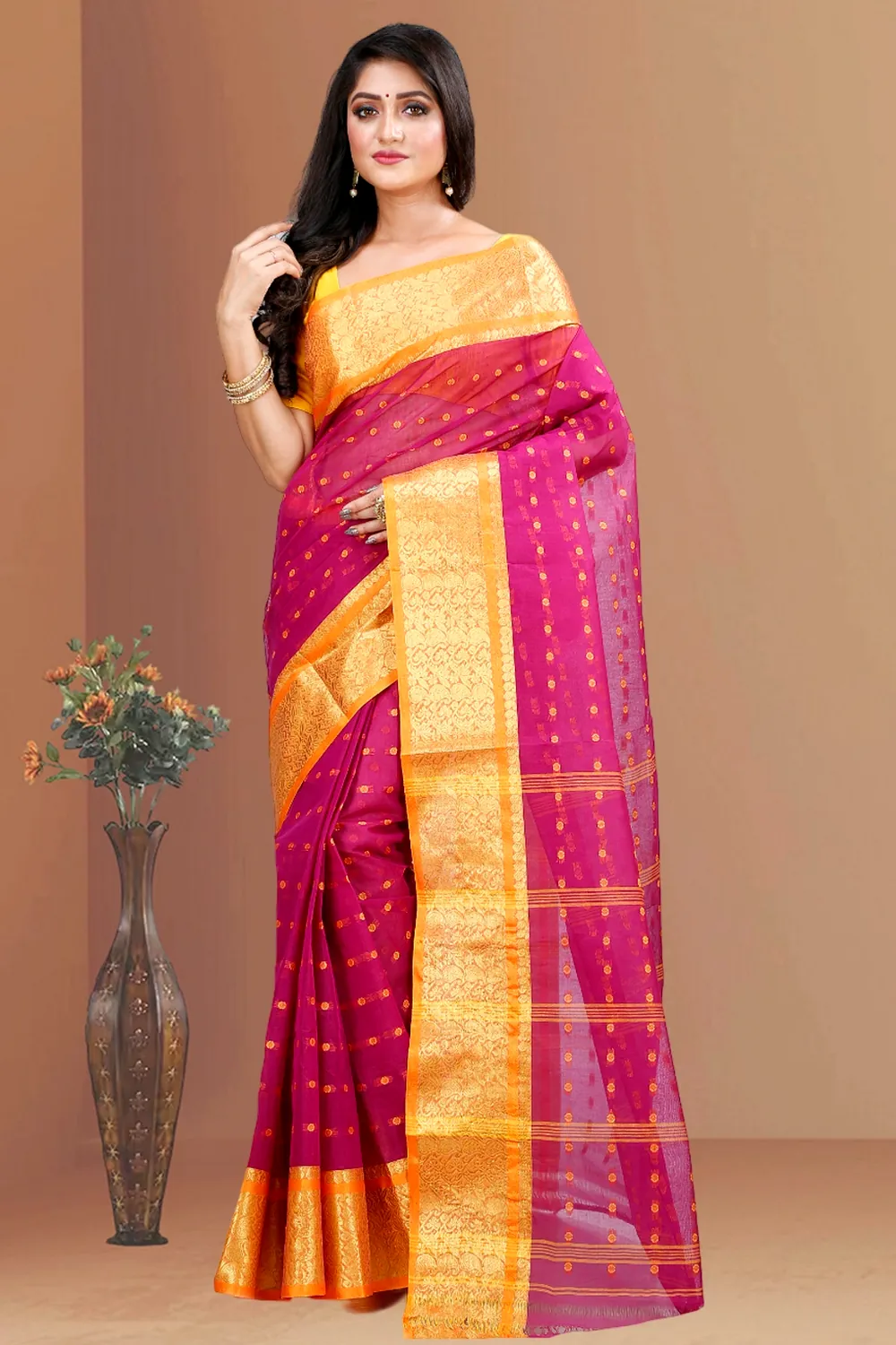 Maroon Pure Cotton Roham Tant Saree (8035)
