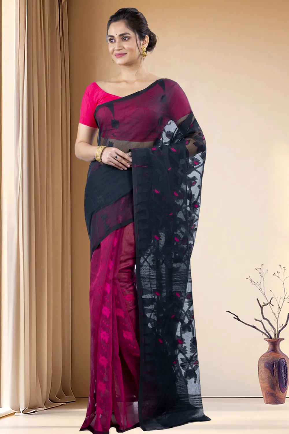 Black Rani Blended Cotton Moha_Jamdani Jamdani Saree (807)