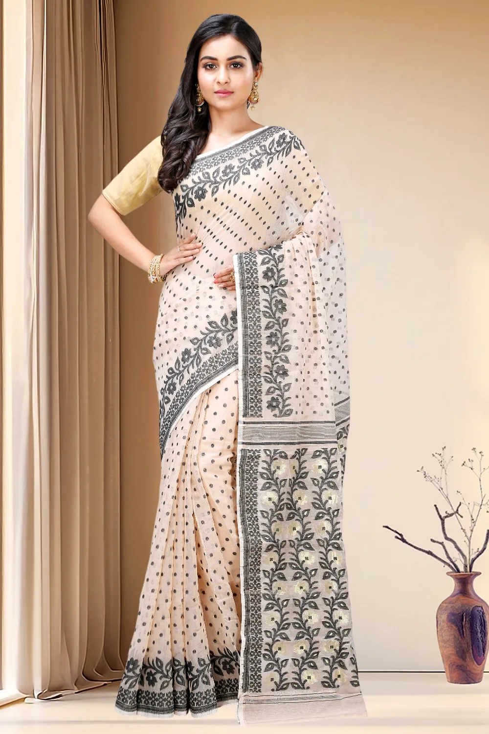 Black White Pure Cotton Boll_Jamdani Jamdani Saree (812)
