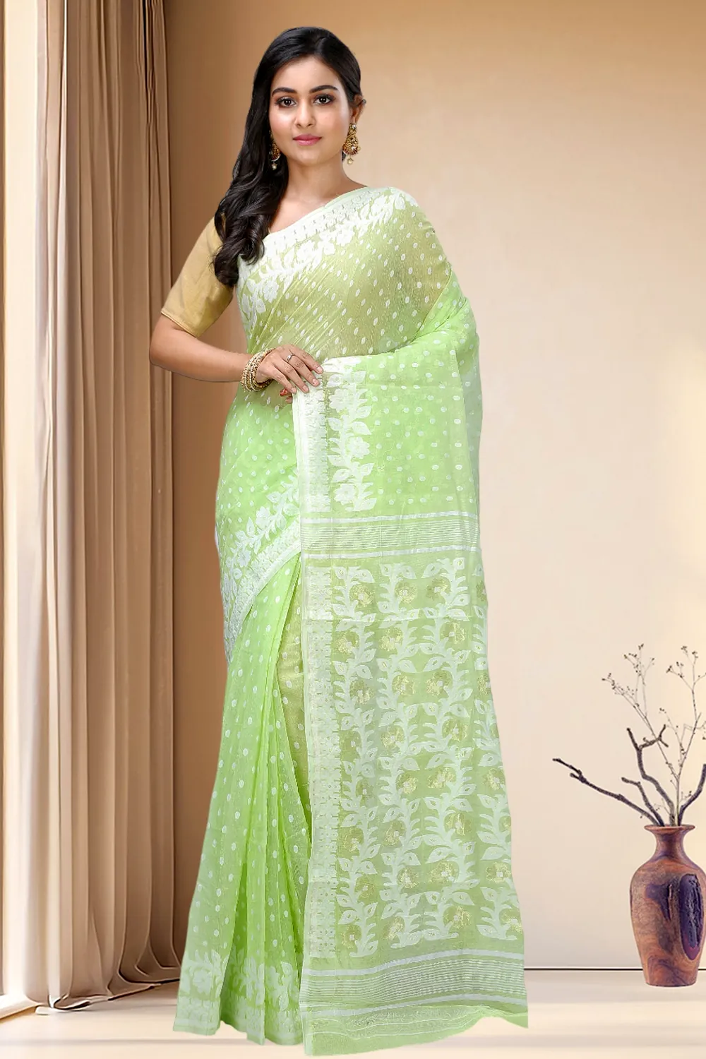 Green Pure Cotton Boll_Jamdani Jamdani Saree (813)