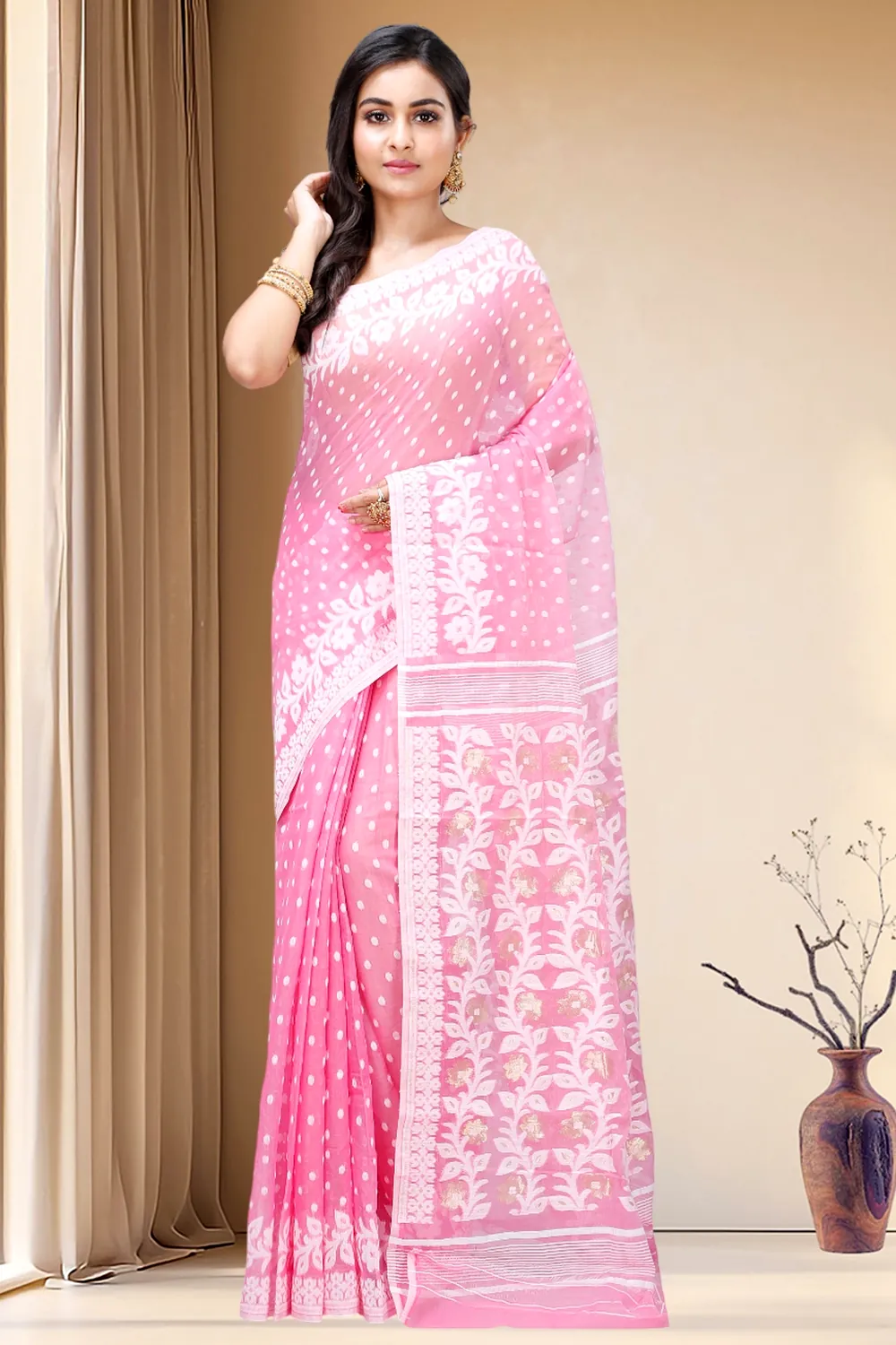 Pink Pure Cotton Boll_Jamdani Jamdani Saree (814)