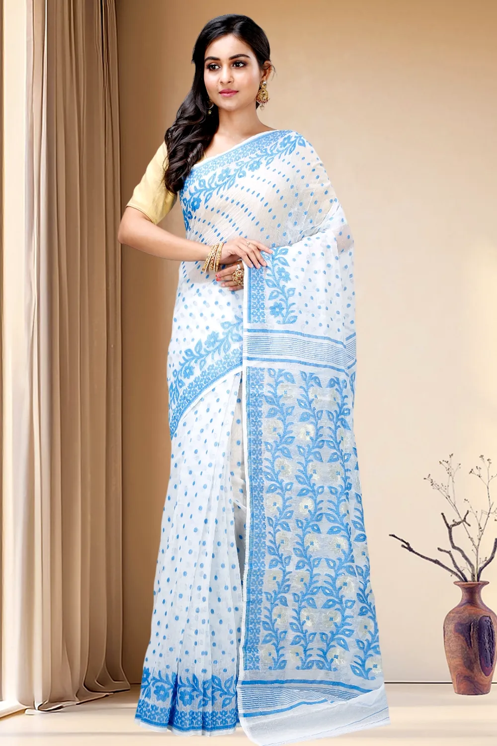 Sky Blue Pure Cotton Boll_Jamdani Jamdani Saree (815)