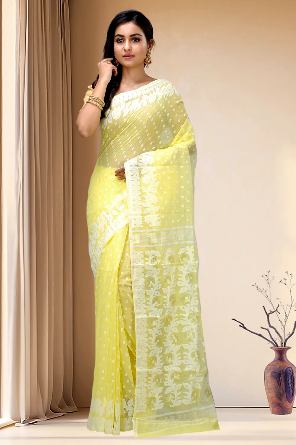 Yellow Pure Cotton Boll_Jamdani Jamdani Saree (816)