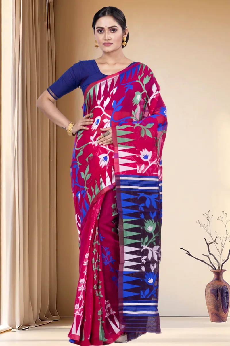 Purple Pure Cotton Tempel_Par_Jmdni Jamdani Saree (835)