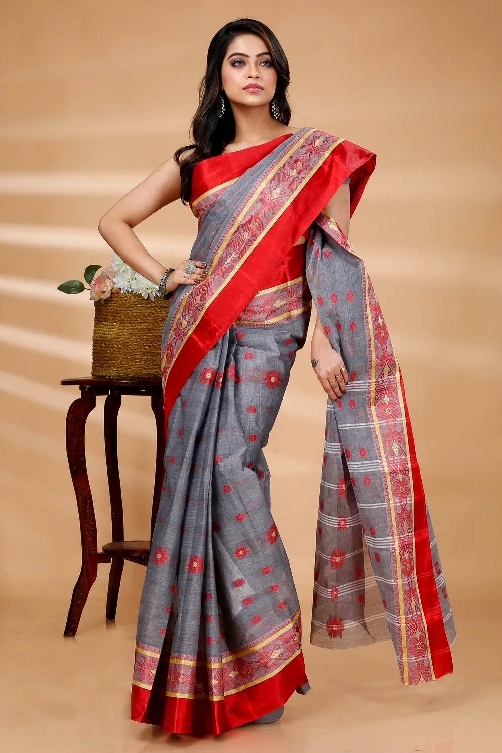 Grey Pure Cotton BolLata_Tant Tant Saree (840)