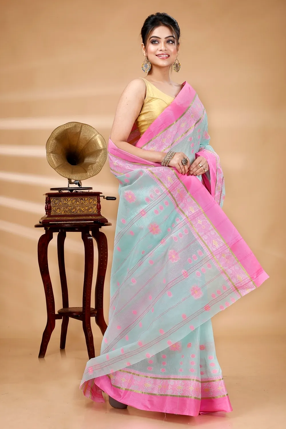 Lime Green Pure Cotton BolLata_Tant Tant Saree (841)