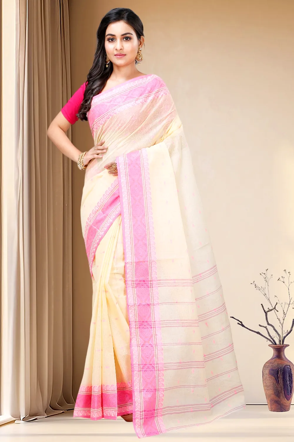 Pink Pure Cotton Boysko_Tant Tant Saree (842)