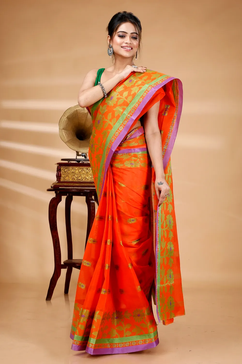Orange Pure Cotton Fultop_Tant Tant Saree (853)