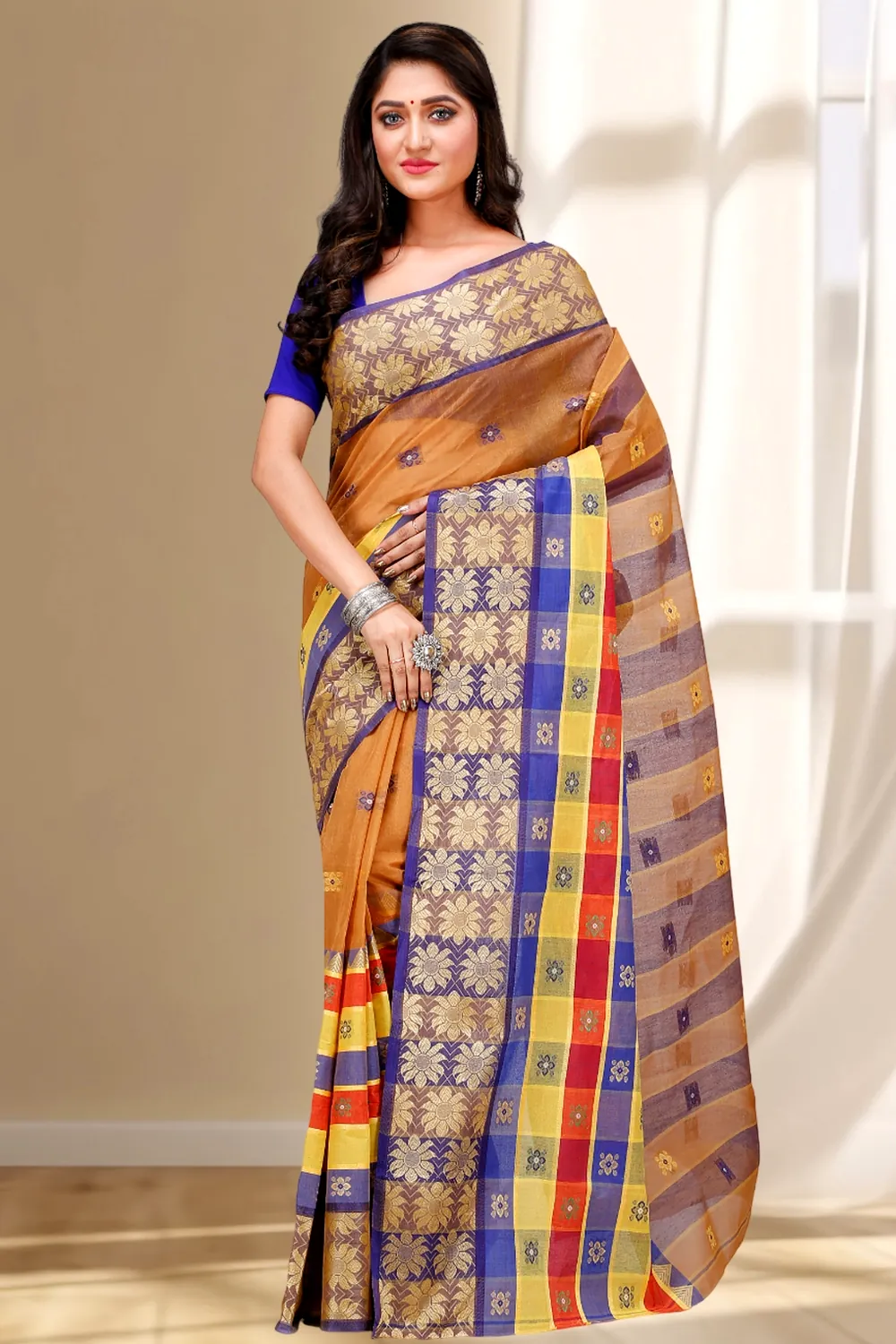 Light Brown Pure Cotton FulPar Tant Saree (867)