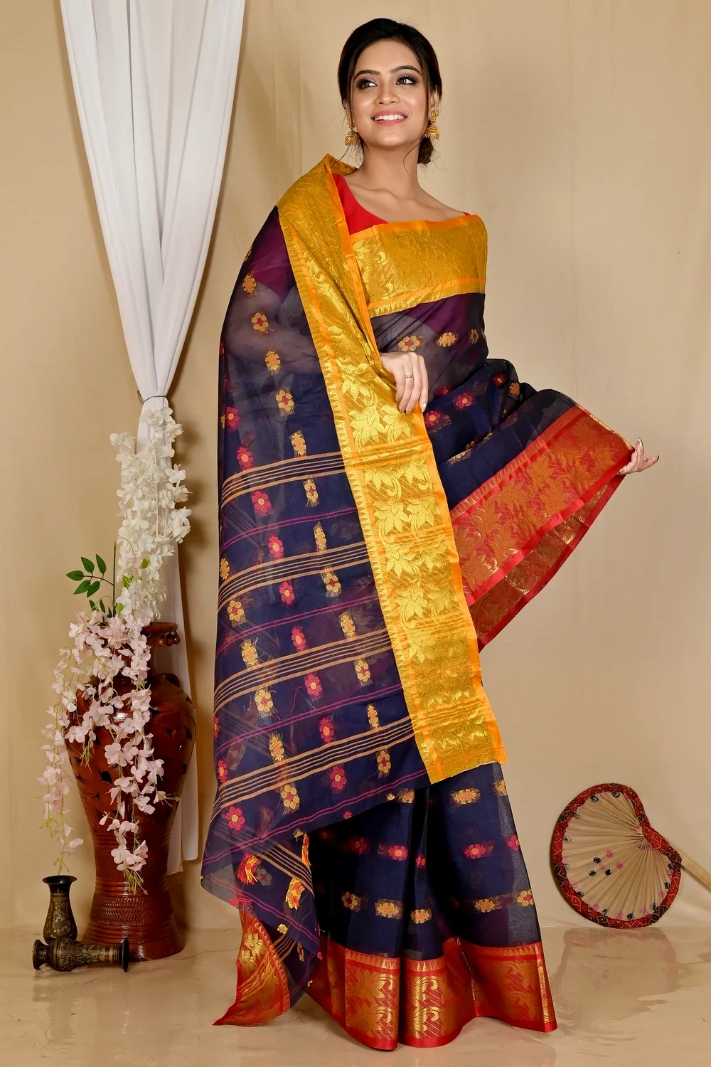 Naby Blue Pure Cotton Dui_Has Tant Saree (868)