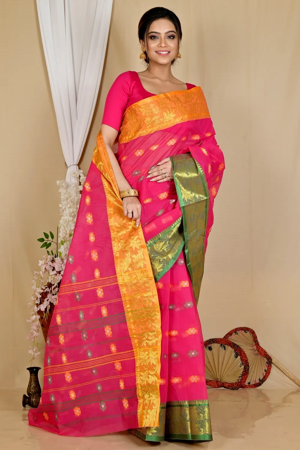 Red Pure Cotton Dui_Has Tant Saree (869)