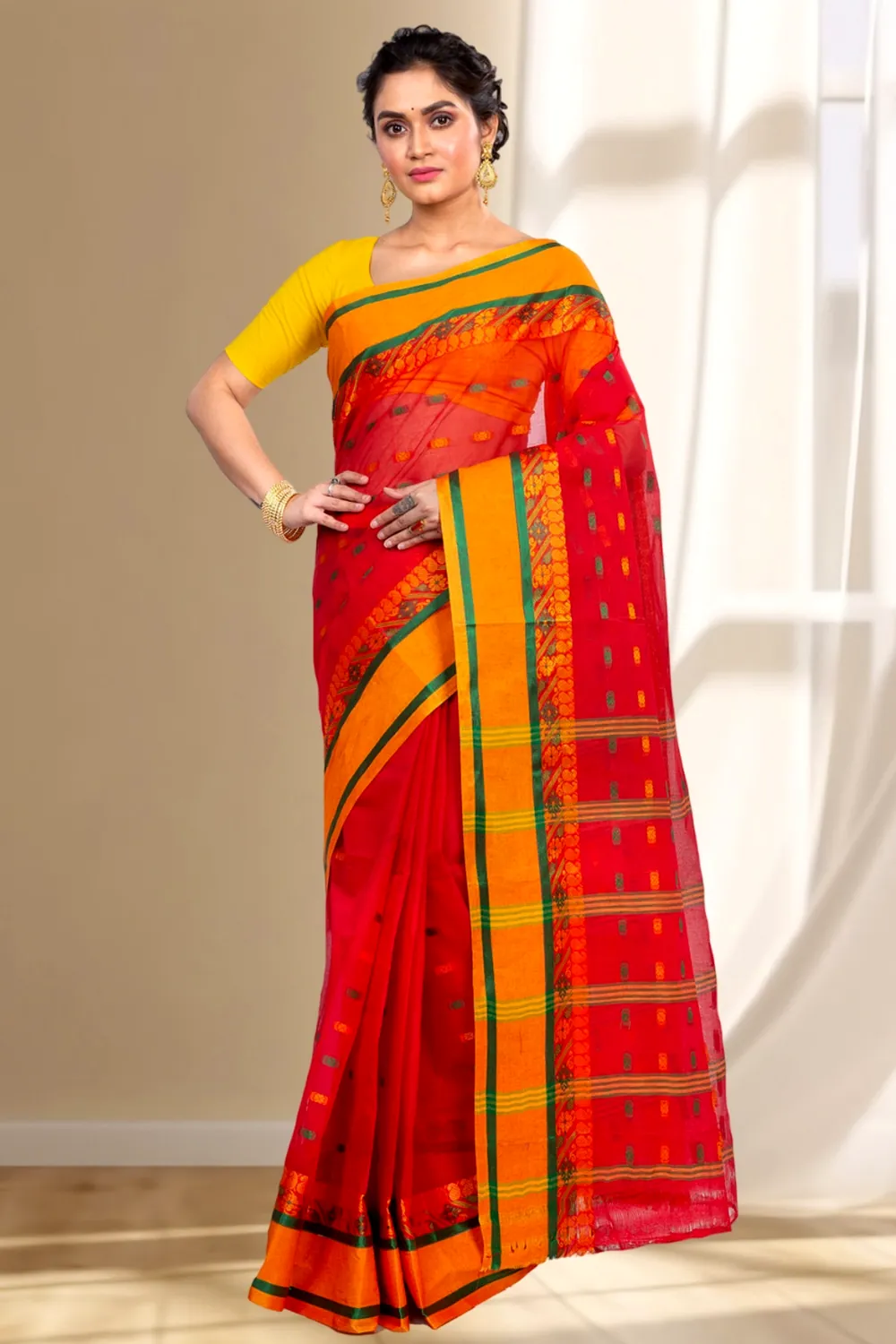 Red Pure Cotton ToraPar Tant Saree (879)