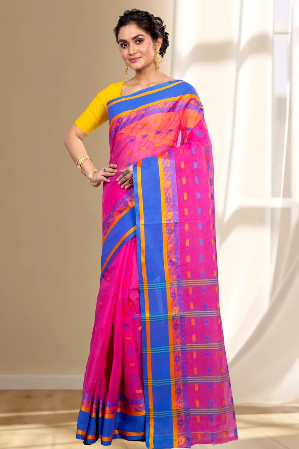 Pink Pure Cotton ToraPar Tant Saree (880)