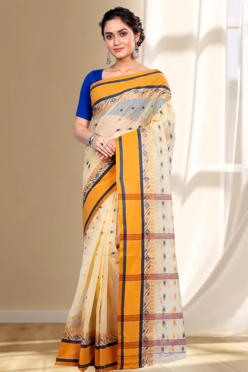 Off White Pure Cotton ToraPar Tant Saree (883)