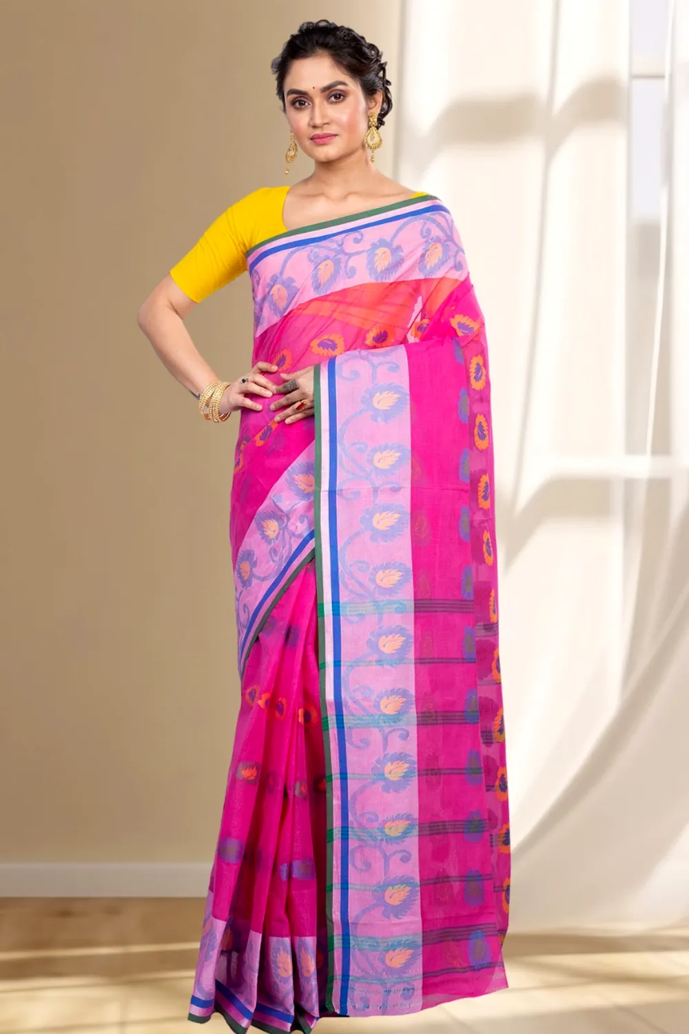 Pink Pure Cotton HapChaka Tant Saree (886)
