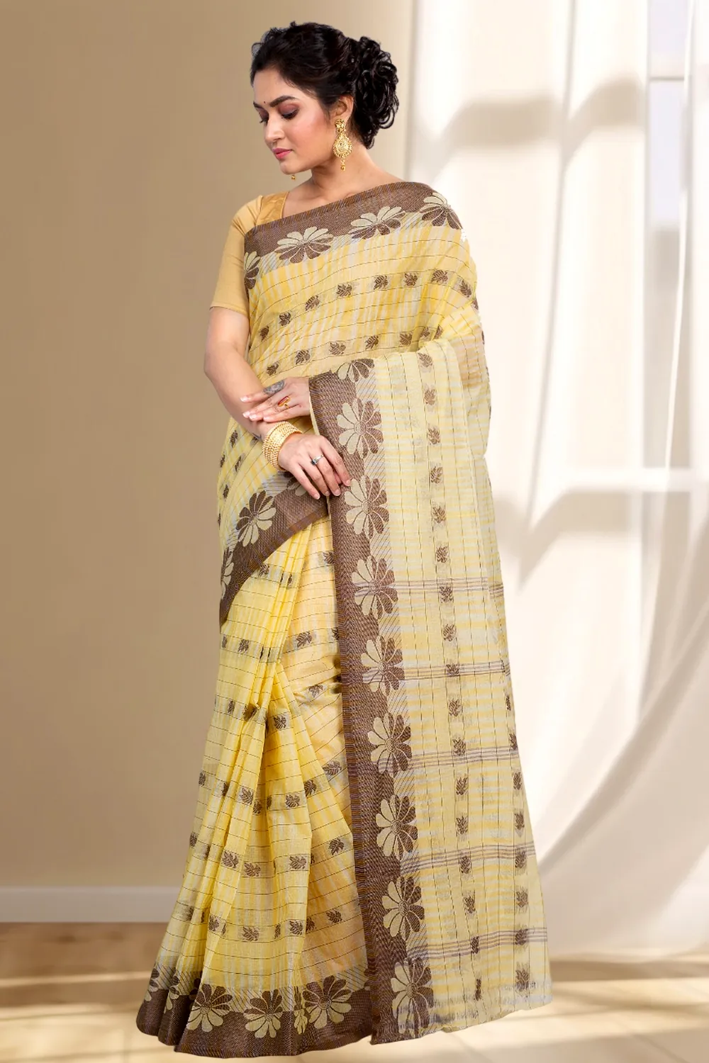 Brown Pure Cotton KotkiTat Tant Saree (889)