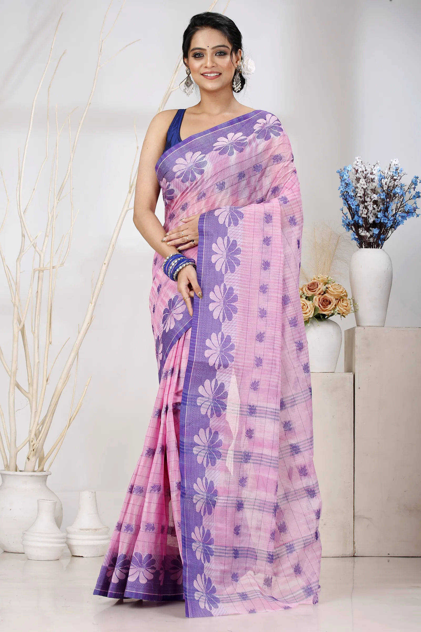 Pink Pure Cotton KotkiTat Tant Saree (890)