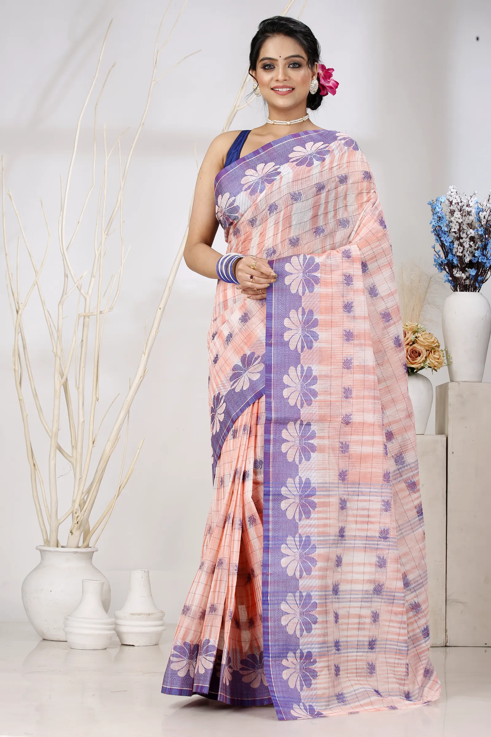 Light Orange Pure Cotton KotkiTat Tant Saree (892)