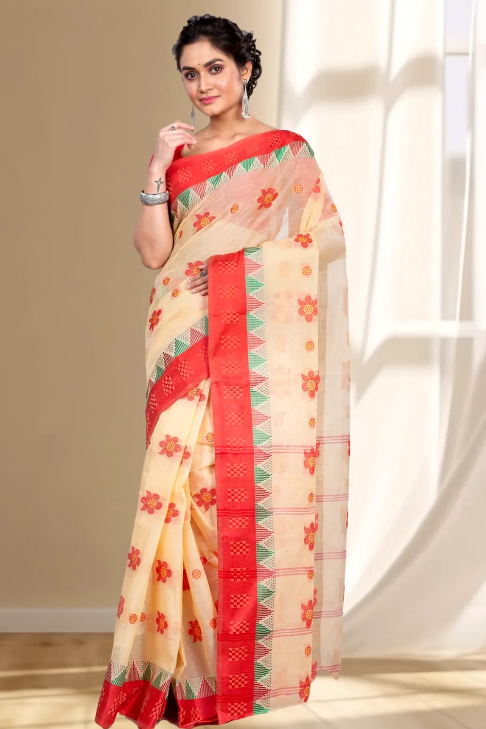 Red Pure Cotton Palasful Tant Saree (894)