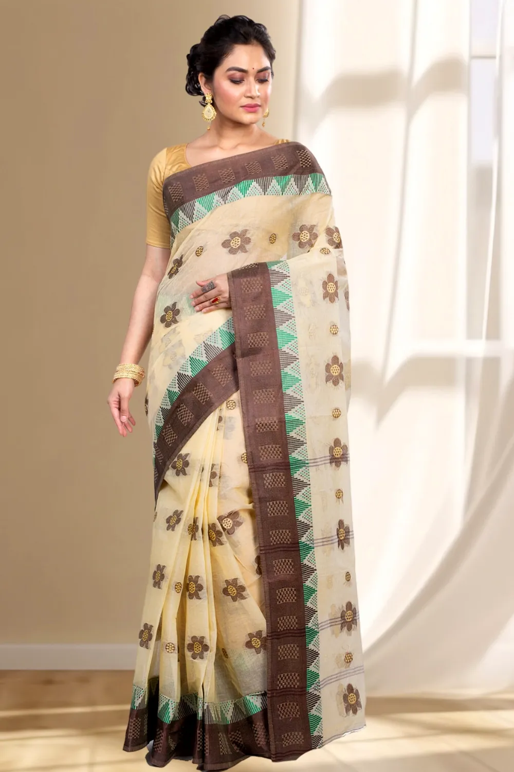 Brown Pure Cotton Palasful Tant Saree (895)