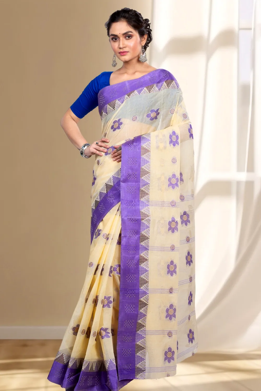 Violet Pure Cotton Palasful Tant Saree (898)