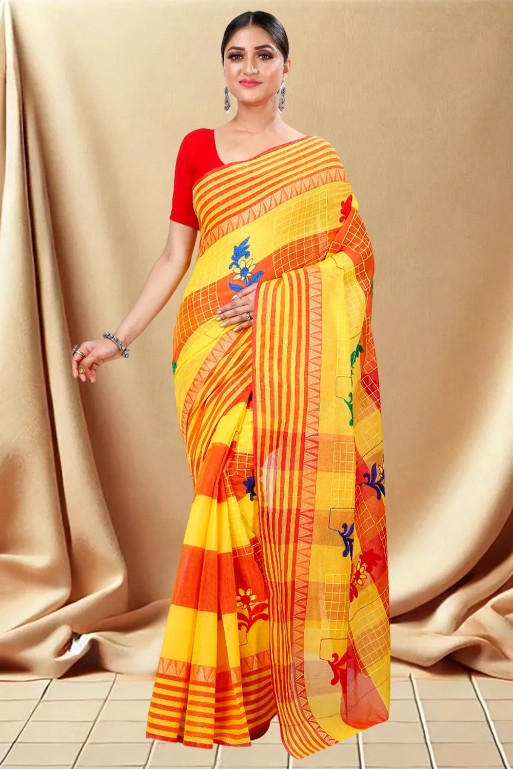 Light Green Pure Cotton MOYUR PAR Tant Saree (900)