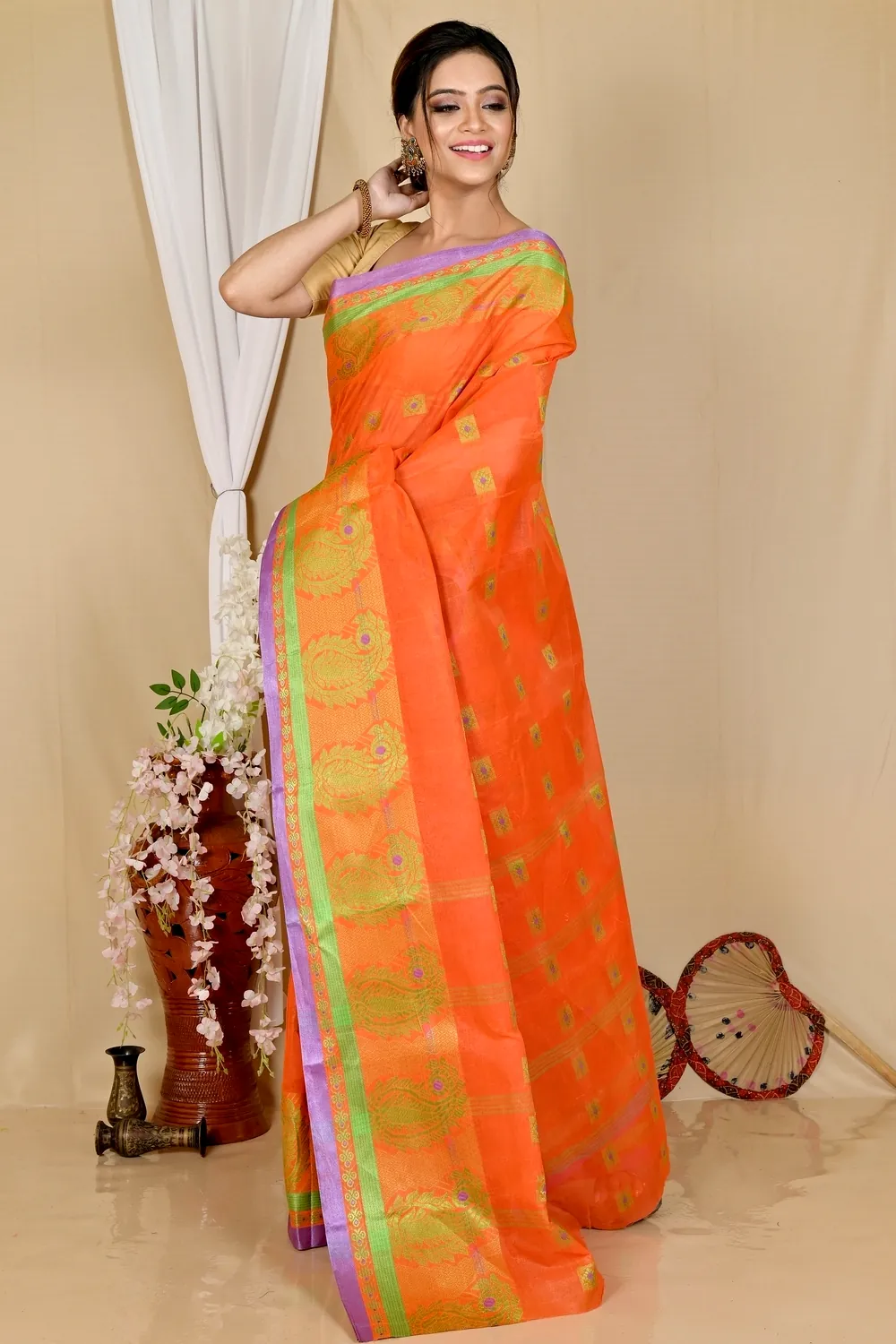 Orange Pure Cotton Aloka Tant Saree (907)