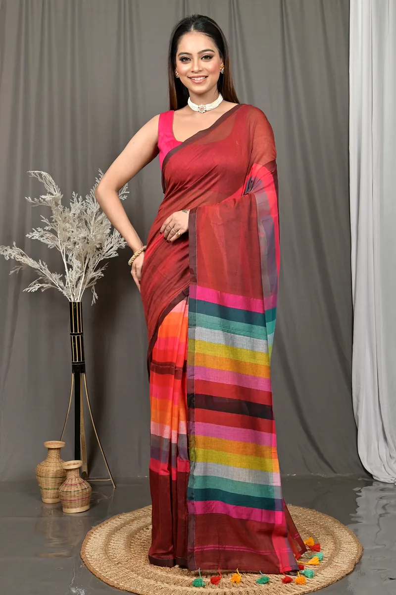 Maroon Cotton Sounur Handloom Saree  (91)