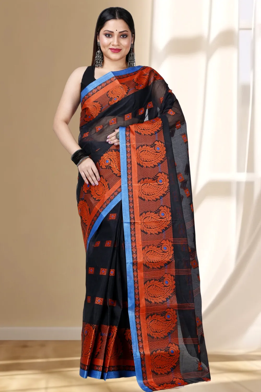 Black Pure Cotton Aloka Tant Saree (910)
