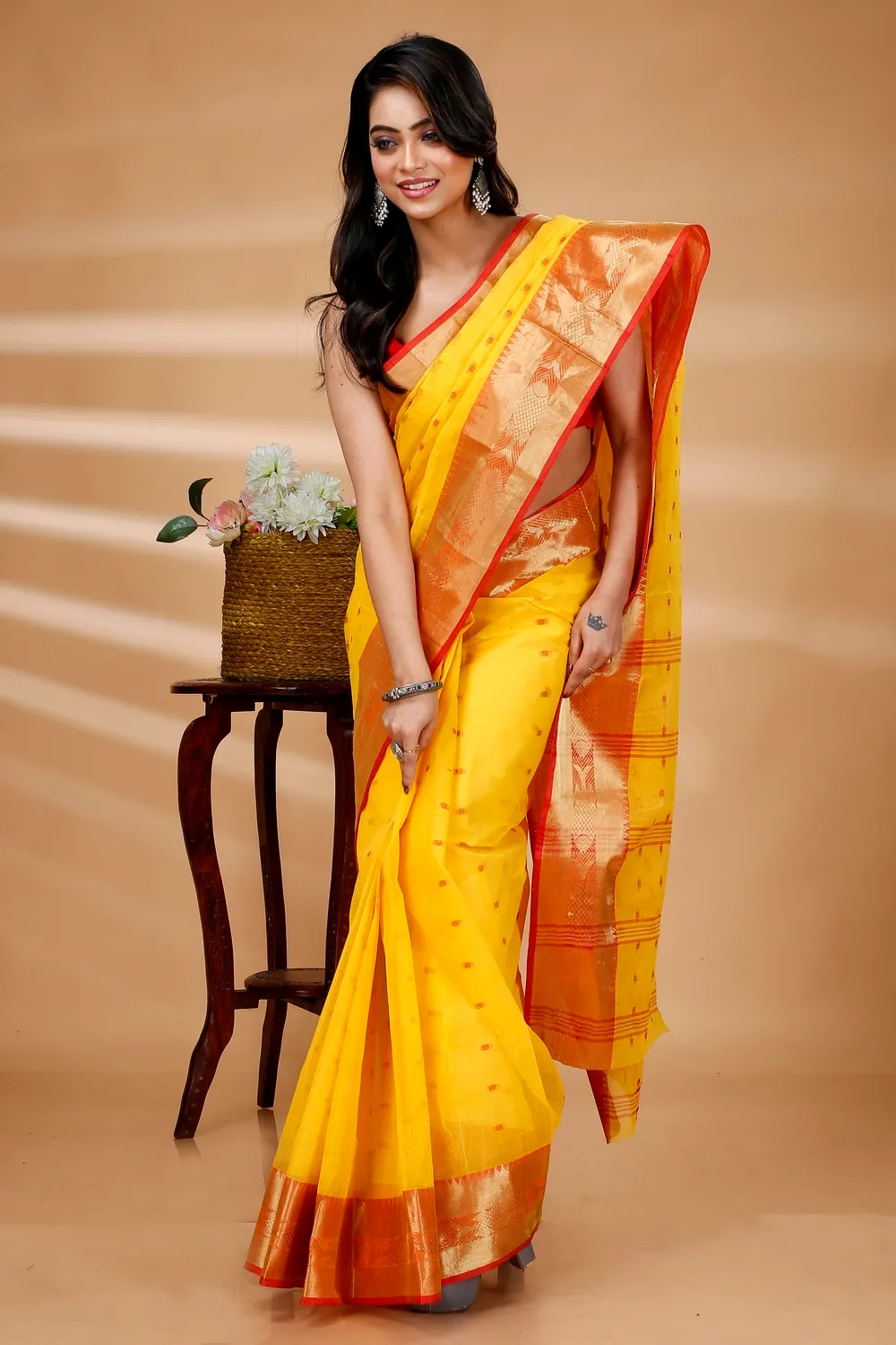 Yellow Pure Cotton Griva Tant Saree (916)